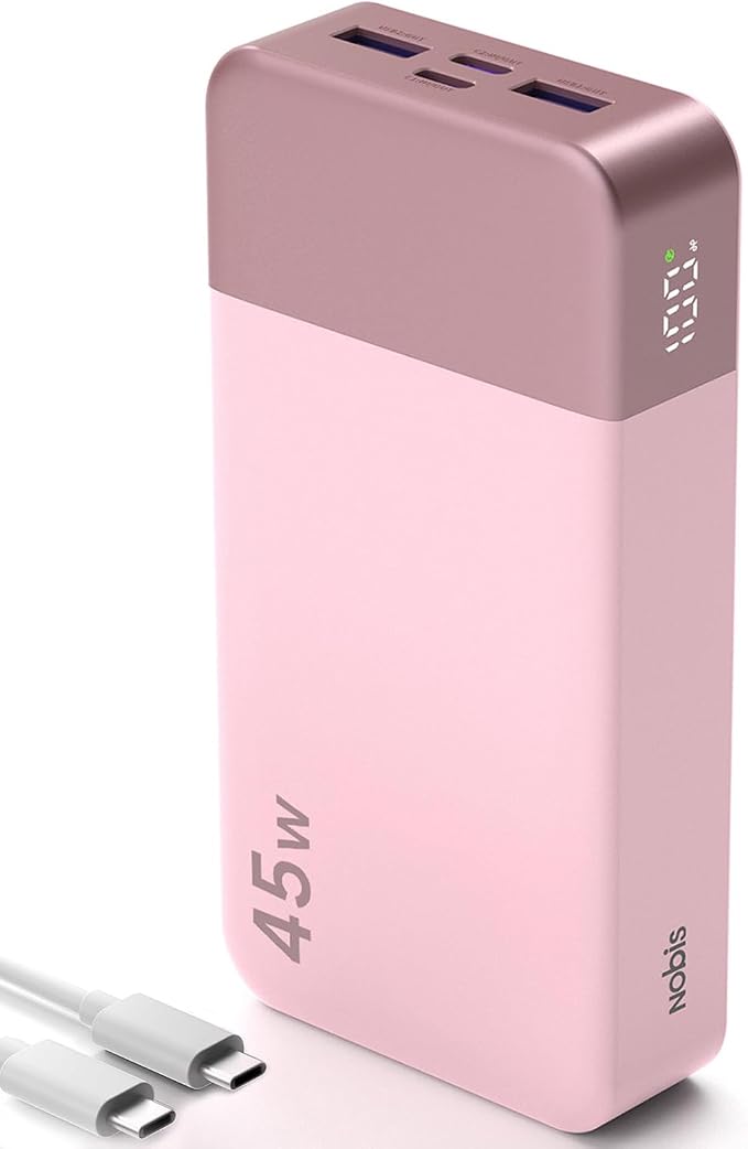 NOBIS Portable Charger,20000mAh Power Bank, 45W Fast Charging | Battery Pack with 2 USB-C (in/out) & 2 USB-A, Digital Display & Small Current Mode, Compatible with Phone 17 S25 Tablet