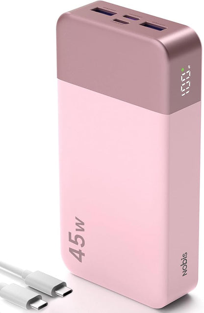 NOBIS Portable Charger,20000mAh Power Bank, 45W Fast Charging | Battery Pack with 2 USB-C (in/out) & 2 USB-A, Digital Display & Small Current Mode, Compatible with Phone 17 S25 Tablet