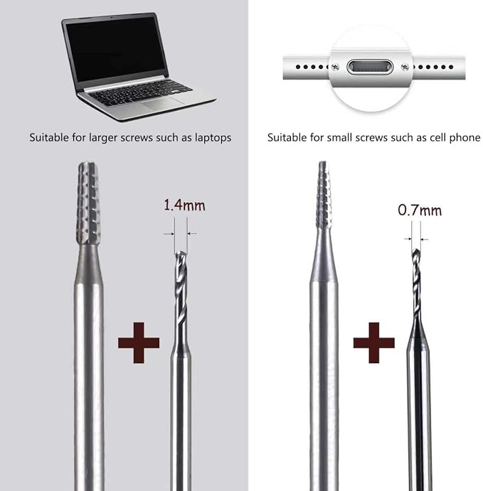 Damaged Screw Removal for Cell Phone, Rechargeable,Broken Screw Extractor for iPhone,4 Tungsten Steel Drill Bits(2.35mm) for Removing Stripped Screws Laptop Electronic Products Repair Kit, DIY Repair