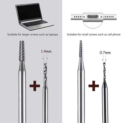 Damaged Screw Removal for Cell Phone, Rechargeable,Broken Screw Extractor for iPhone,4 Tungsten Steel Drill Bits(2.35mm) for Removing Stripped Screws Laptop Electronic Products Repair Kit, DIY Repair