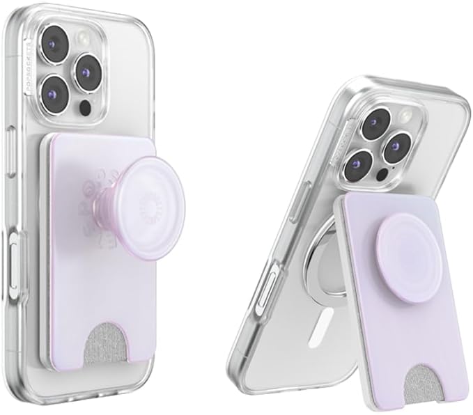 PopSockets Kick-Out Wallet for MagSafe, Adjustable Kickstand, Magnetic Stand, White - Opalescent White