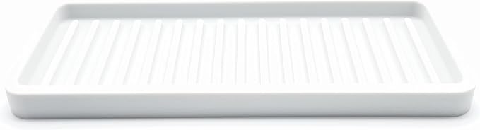 Happitasa Silicone Kitchen Sink Organizer Tray, Sponge Holder and Countertop Protector | Bathroom and Kitchen Soap Dish and Dispenser Tray (White, 9"x3.5", 5.6 Ounces)