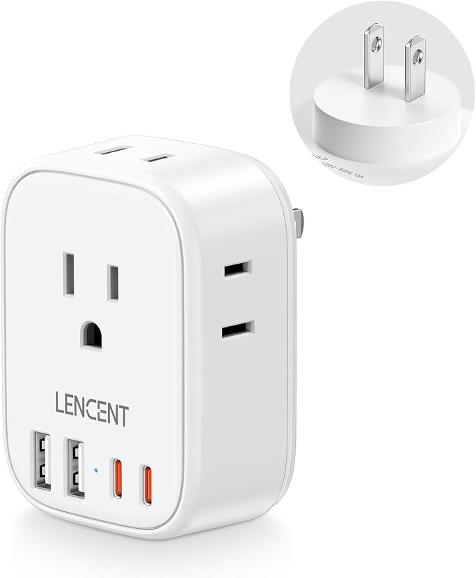 LENCENT US to Japan Plug Adapter, 2 Prong to 3 Prong Outlet Adapter | 4 Outlets 4 USB Ports(2 USB C), Type A Travel Converter for US to Japan Canada Mexico China Philippines Peru Tokyo