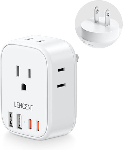 LENCENT US to Japan Plug Adapter, 2 Prong to 3 Prong Outlet Adapter | 4 Outlets 4 USB Ports(2 USB C), Type A Travel Converter for US to Japan Canada Mexico China Philippines Peru Tokyo