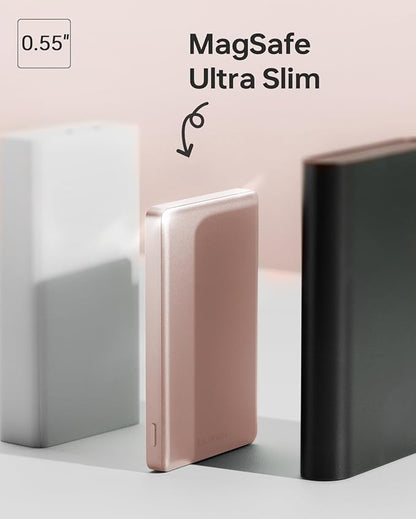 10,000mAh for MagSafe Power Bank Ultra Slim, Magnetic Wireless Charger with USB-C Cable, Fast Charging Portable Battery for iPhone 17 Pro Max/17 Pro/Air/16/15/14/13, Rose Gold