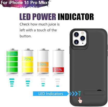 Sitong Battery Case for iPhone 11 Pro Max, 6000mAh Rechargeable Extended Battery Charging Charger Case, Add 110% Extra Juice, Support Wired Headphones Black