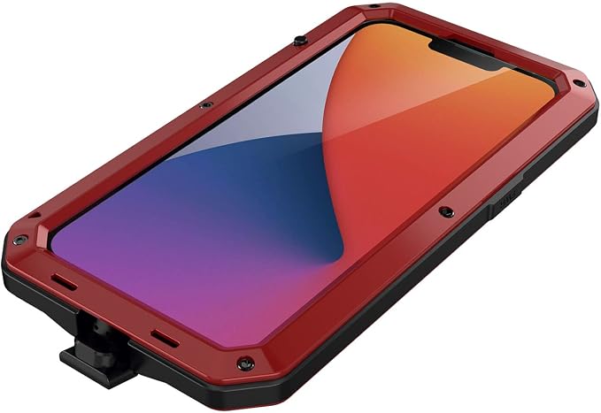 Marrkey for iPhone 14 Case, 360 Full Body Protective Cover Heavy Duty Shockproof Tough Armour Aluminum Alloy Metal Case with Silicone Built-in Screen Protector for Apple iPhone 14 6.1 Inch - Red