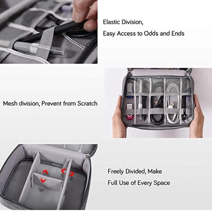 CARIGO Portable Electronics Organizer Bag, Double Layer Travel Gadget Organizer, Waterproof Digital Storage Case for Cables, Chargers, USB, SD Cards, Power Bank (Red)