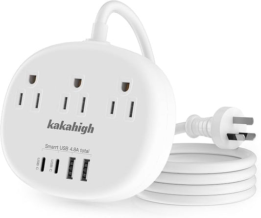 Australia Power Plug Adapter, 4FT AU Power Strip | New Zealand Plug Adapter with 3 USA Outlets 4 USB Ports Total 24W, Type I Plug Adapter for USA to Australia, Argentina, China
