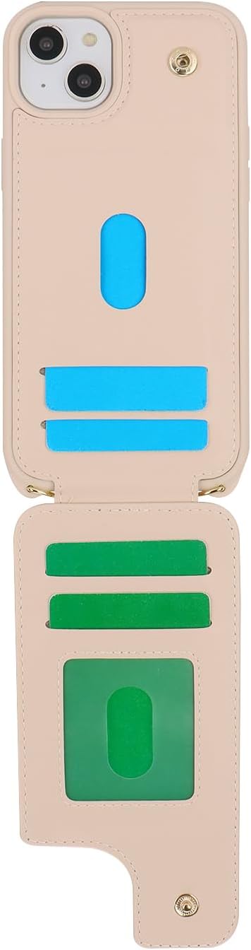 Lipvina for iPhone 14 Plus Case with Card Holder for Women,Phone Case with Strap,Crossbody Lanyard,RFID Blocking,Ring Stand,Snap Clasp,Cute Wallet Cases 6.7 inch (Beige)