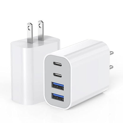USB Fast Charging Block, 4-Port 40W Charge Adapter for iPhone Dual USB C Charger, Multiport Type C Fast Charger for iPhone 17/17 Air/16e/16 Pro/16 Pro Max/15/14/13/12,iPad Pro/iPad Air, iPad mini,iPad