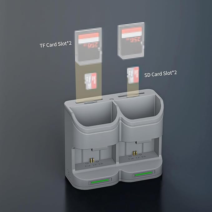 Dual USB C Charger Case, PD Fast Charging Box with 2 SD and 2 TF Card Slots, Real Time Power Monitoring and LED Indicators