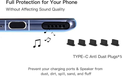5PACK USB C Dust Plug Type C Port Cover for iPhone 17/16/15 Pro Max Plus Speaker Mesh Cover Protector for iPhone 16/15, Samsung Galaxy S25 S24 S23 S22 S21, MacBook, USB C Port Dustproof Adhesive Cover