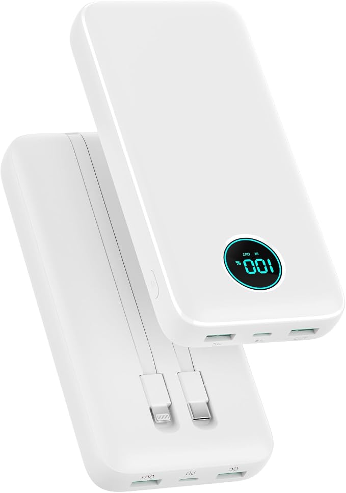 Portable Charger PowerBank 40,800mAh with 2 Built-in Cables,25W PD Fast Charging +QC 4.0 Quick Phone Charging Power Bank, 5 Outputs LCD Display USB C Battery Pack for iPhone 16/15 Android Galaxy etc