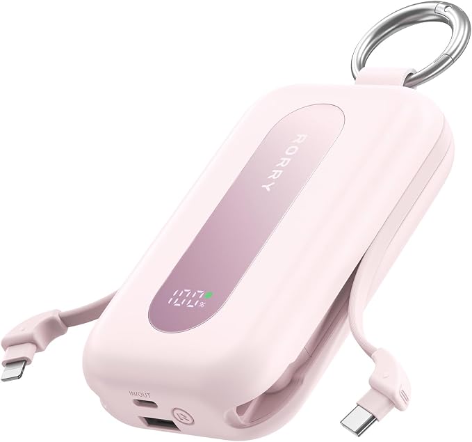 RORRY CharmGo Portable Charger 20000mAh 30W Power Bank 4 in 1 Battery Pack | Built-in Cables,Fast Charging,Keychain,Travel Essentials,Portable,for iPhone 17/16/15/14/13,for iPad Air/Pro,for AirPods