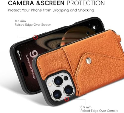 LUCKYCOIN for iPhone 16 Pro Crossbody Wallet Case – Genuine Leather Phone Purse with Adjustable Strap and Card Holder,Lanyard Phone Purse Case for Women,Pebble Grain Brown