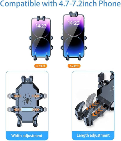 Motorcycle Phone Mount Holder - [Dual Dampener] [Anti Shake] Motorcycle Cell Phone Mounts,Adjustable Bike Phone Holder, Fit for iPhone Samsung LG Google All 4.7-7.2" Phones,Black