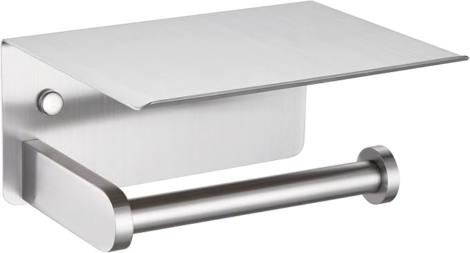 Toilet Paper Holder with Phone Shelf, APLusee SUS 304 Stainless Steel Bathroom Tissue Holder, Wall Mounted Roll Paper Dispenser, Brushed Nickel