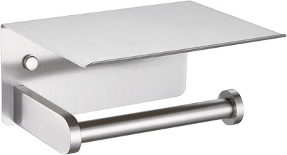 Toilet Paper Holder with Phone Shelf, APLusee SUS 304 Stainless Steel Bathroom Tissue Holder, Wall Mounted Roll Paper Dispenser, Brushed Nickel