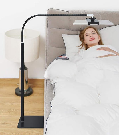 Tablet Floor Stand with Flexible Gooseneck and Stable Aluminum Base Suitable for 3.5” - 10.6” Smart Phone & Tablet Black