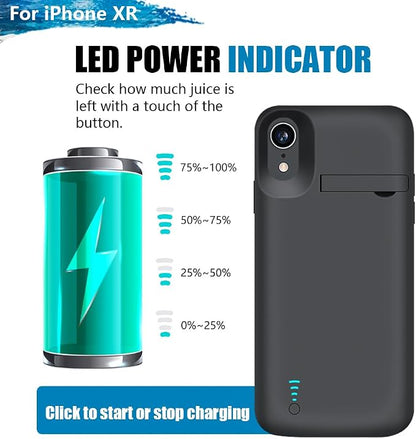 [New 2026 Battery Case for iPhone XR, 6000mAh Rechargeable Extended Battery Charging Charger Case, Add 1.55x Extra Juice (6.1 Inches) Black