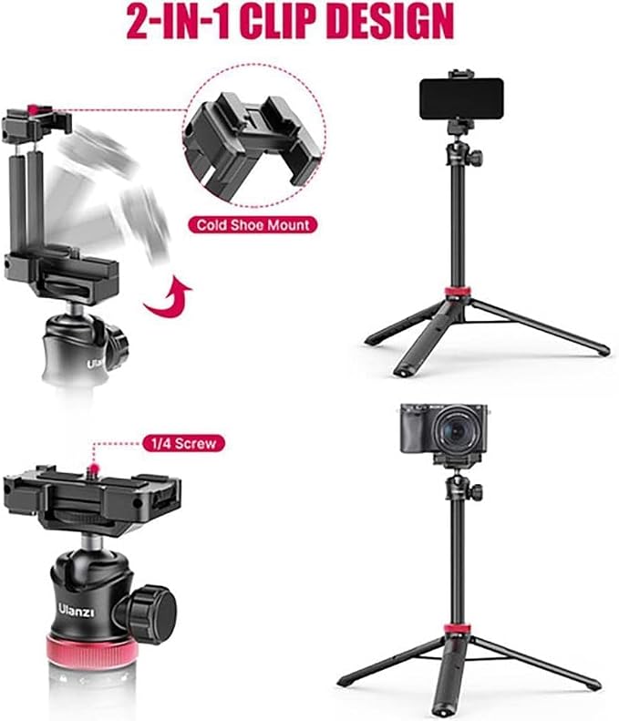 ULANZI MT-44 Extendable Phone Tripod, 59" Selfie Stick Vlog Stand with 2 in 1 Phone Clip, 360° Ball Head Camera Tripod for iPhone Sony DJI Osmo Nano Action Camera, Lightweight for Travel