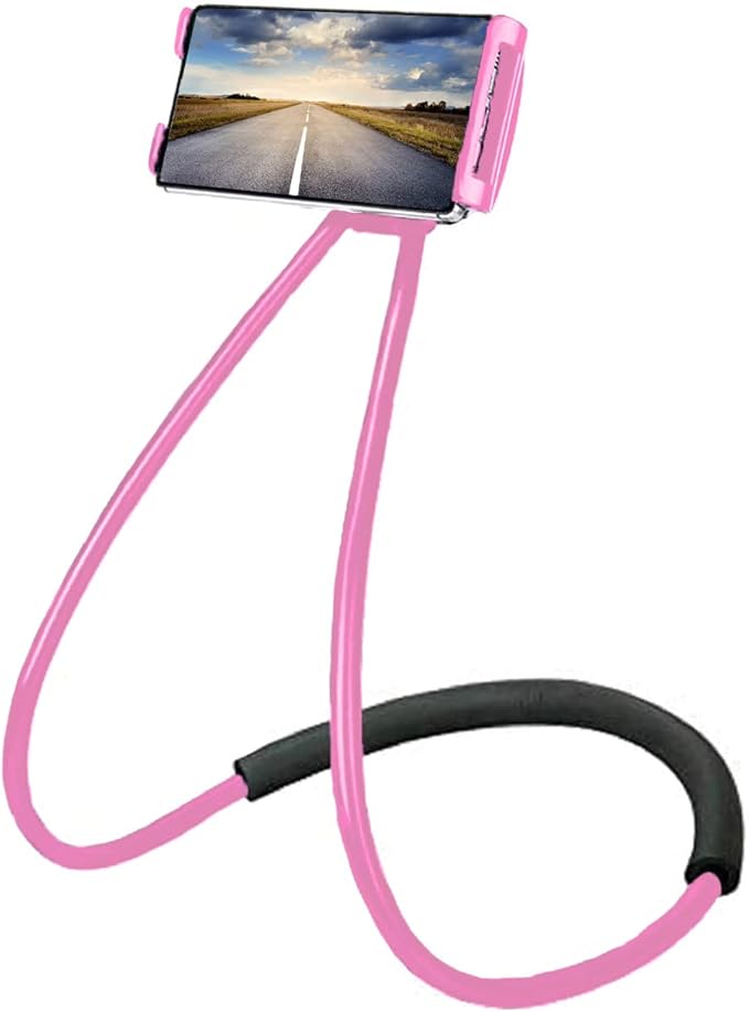 Chapter Seven Universal Smart Mobile Phone Stand,Hanging on Neck Cell Phone Mount Holder, Flexible Lazy Bracket DIY Free Rotating for Multiple Functions (Black) (Pink)