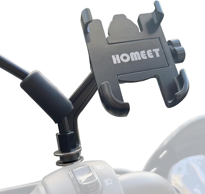 Motorcycle Phone Mount for Rearview Mirror, Metal Motorbike Phone Holder Smartphone Holder Mount 360° Rotation Adjustable, Universal for 6mm-10mm Diameter Scooter Motorcycle Mirror