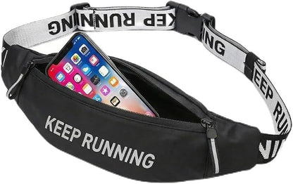 Slim Running Waist Pack for Women Men, Large Capacity Waist Belt with Organized Compartments, No-Bounce Secure Fit for Cycling, Hiking, Climbing Adventure & Reflective Safety Night Running - Black