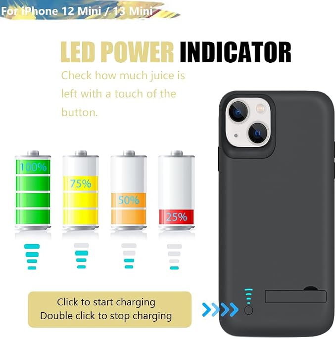 Sitong [Upgraded Battery Case for iPhone 12 mini & iPhone 13 mini, 4000mAh Rechargeable Extended Battery Charging/Charger Case, Add 100% Extra Juice (5.4 Inches) Black