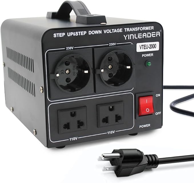 2000W Step Up/Down EU Voltage Transformer Converter 110V to 220V | OR Convert 220V to 110V Voltage Converter with 2US&2 EU outlets [110V US Power Cord Included Only, No 220V Cord]