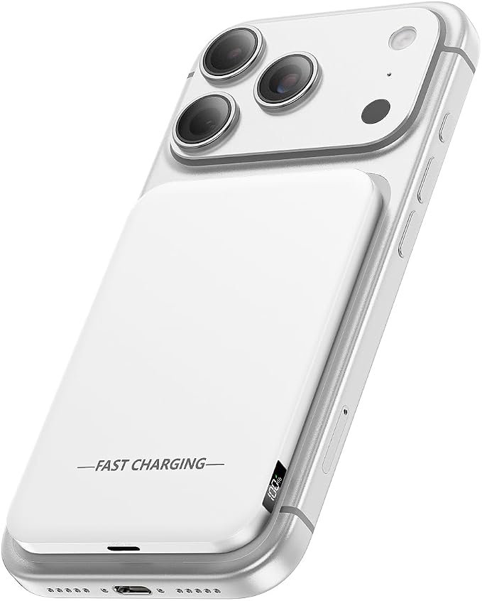 Magnetic Portable Charger, 5000mAh Ultra Slim Power Bank, 15W Fast Charging for Magsafe Battery Pack, Travel Essential Wireless Charger Compatible with iPhone 17/16/15 Series - White