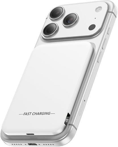 Magnetic Portable Charger, 5000mAh Ultra Slim Power Bank, 15W Fast Charging for Magsafe Battery Pack, Travel Essential Wireless Charger Compatible with iPhone 17/16/15 Series - White