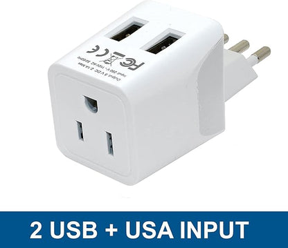 Ceptics Italy, Chile, Uruguay Travel Adapter Plug with Dual USB - USA Input - Type L - Ultra Compact - Perfect for Cell Phones, Laptop, Camera Chargers, iWatch, iPad, iPhone and More (CTU-12A)