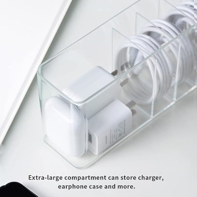 Charger Cable Cord Storage Organizer Box - Easy Storage Without Cable Ties - 2 Pack With Lid