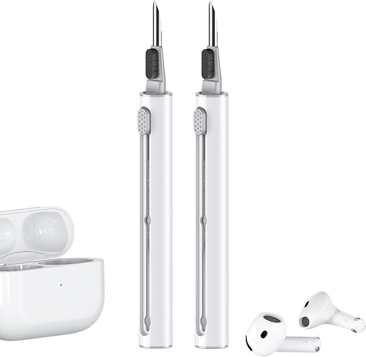【2 Pack】 Cleaner Kit for AirPods Pro 1 2 3 Earbuds,Cleaning Kit Pen Shape with Soft Brush Flocking Sponge Tool for Bluetooth Earphones Headphones Charging Case,Phone,Camera and Computer(White)