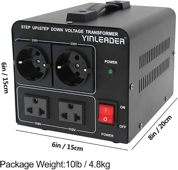 2000W Step Up/Down EU Voltage Transformer Converter 110V to 220V | OR Convert 220V to 110V Voltage Converter with 2US&2 EU outlets [110V US Power Cord Included Only, No 220V Cord]
