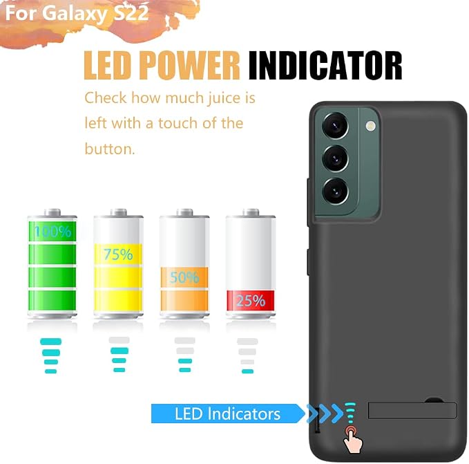Sitong Upgraded Battery Case for Samsung Galaxy S22, 4800mAh Rechargeable Extended Battery Charging Charger Case, Add 100% Extra Juice (6.1 Inches) Black