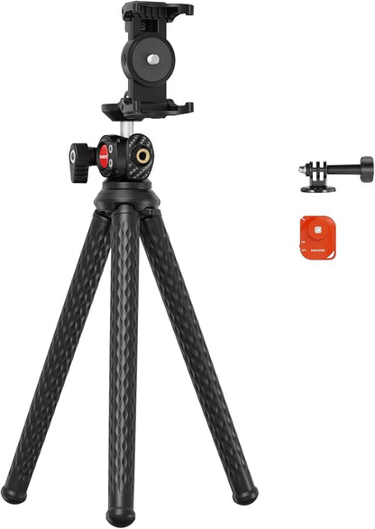 NEEWER Camera Tripod with Remote, Mini Flexible Vlog Phone Tripod Stand with Action Camera Mount Adapter, Hidden Phone Holder & Cold Shoe Compatible with iPhone Hero13 12 11 10 9, Max Load 4.4lb, TP34