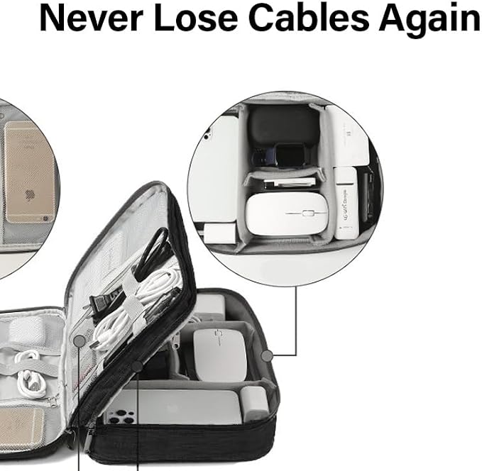 Cable Organizer Case – Double-Layer Cord Travel Storage Bag for Tech Accessories, Electronics, Chargers, Cables, Laptop & Tablet – Weatherproof & Portable Case for Travel