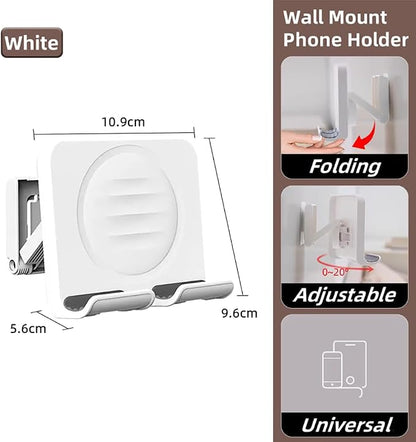 Upgraded Shower Phone Holder with 3pcs Adhesive Sticker | Adjustable Wall Mount Cell Phone Stand Compatible with iPhone or Other Smartphones | Phone Stand for Bed Kitchen Bathroom (White)