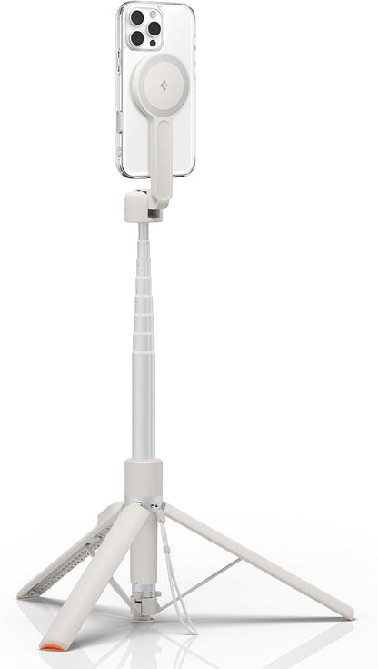 Spigen Selfie Stick Automatic Tripod Stand with Bluetooth Remote Control Shutter 57" Extendable Compatible with MagSafe iPhone 17/16/15/14/13/12 Pixelsnap Pixel 10 Series & More - Dune Beige (S581W)