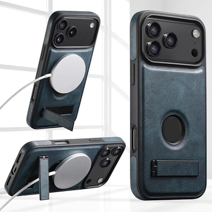 Magnetic Case for iPhone 17 Pro Max/17 Pro/17 Air/17, Retro Oil Wax Pattern Logo View Leather Cover with Folding Kickstand (17 Pro,Brown) (17 Air,Blue)