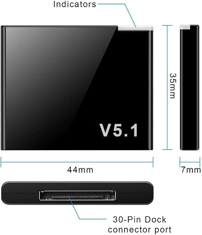 Bluetooth 5.1 30-Pin Dock Adapter, Wireless Audio Receiver for iPod iPhone Docking Stations, Black