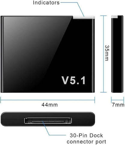 Bluetooth 5.1 30-Pin Dock Adapter, Wireless Audio Receiver for iPod iPhone Docking Stations, Black