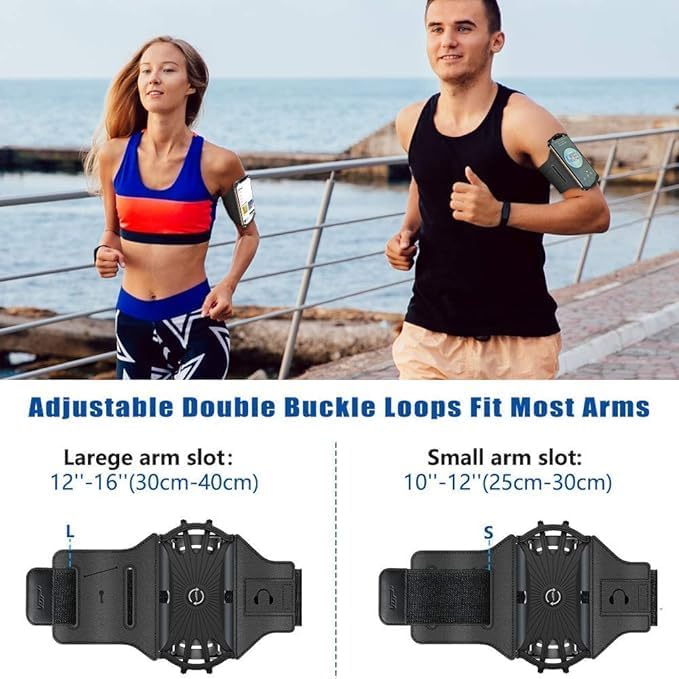 Running Armband 360° rotatable for iPhone 15/14/13/Pro Max/Pro/Mini/12/11/SE/Xs/XR/X/8/7/Plus, Suitable for All 4-6.7 inch Smartphones, Running Hiking and Cycling Mobile Phone Armband