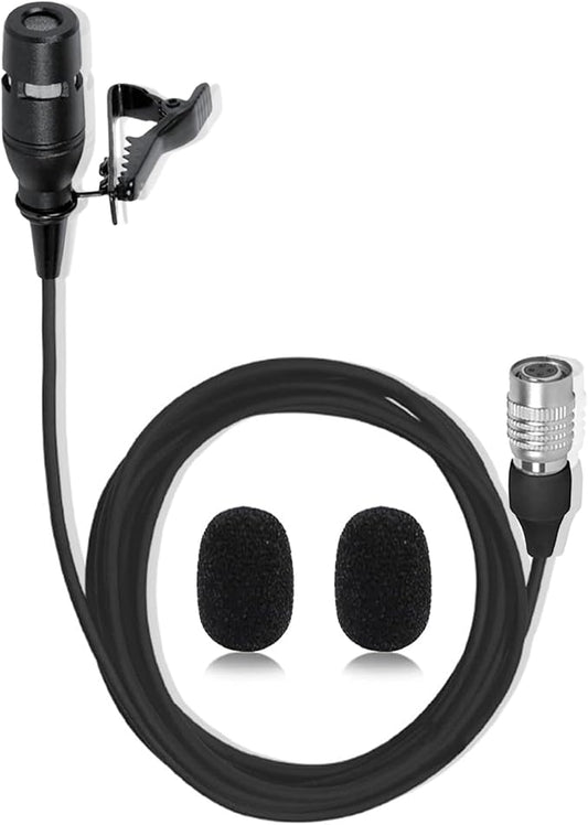 Black Lapel Lavalier Microphone Unidirectional Condenser Super Cardioid Mic Compatible with Audio-Technica Wireless Bodypack Transmitter System with Hirose 4 Pin Plug
