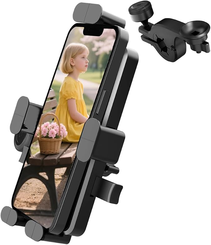 Anti-Theft Ebike Cell Phone Bike Mount,iPhone Bike Mount with Hidden Airtag,Road Bike Cellphone Mount for Scooter&Stroller,Bicycle Phone Holder for Bike Handlebar(C018)