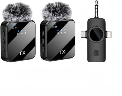 3 in 1 Mini Wireless Lavalier Microphone for iPhone/Android/Camera,328ft Transmission, 18H Battery Life, Noise Reduction Lapel Mic for Record Interview, Vlogs, YouTube, Tiktok