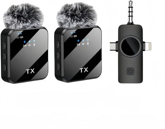 3 in 1 Mini Wireless Lavalier Microphone for iPhone/Android/Camera,328ft Transmission, 18H Battery Life, Noise Reduction Lapel Mic for Record Interview, Vlogs, YouTube, Tiktok
